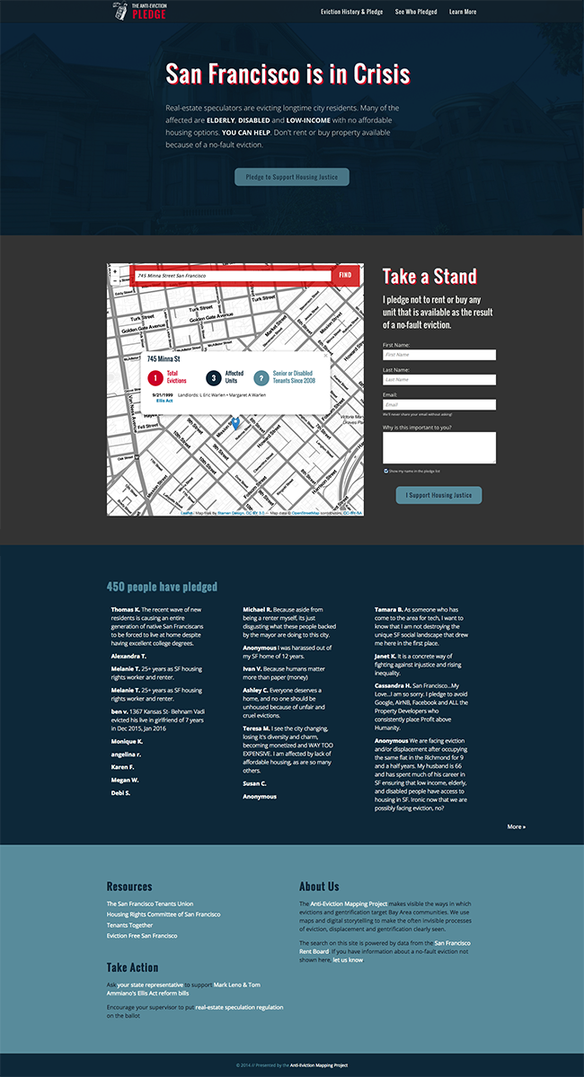 Screenshot of the AntiEviction Pledge site